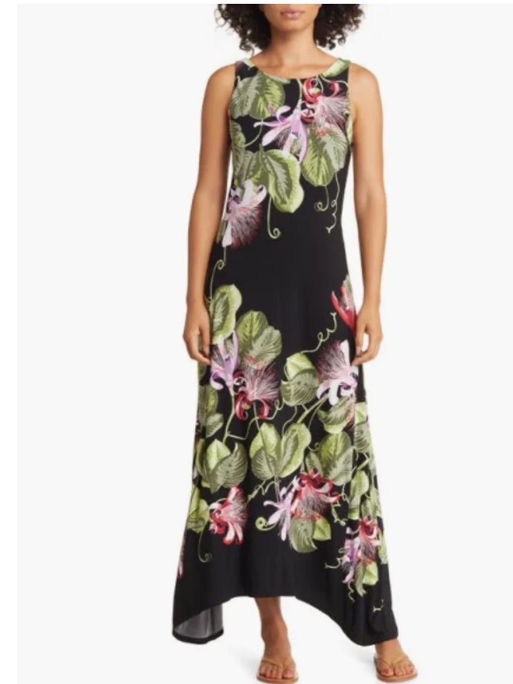 Tommy Bahama Floral Enchantment Black Pink Green Resortwear Hi Low Maxi Dress L